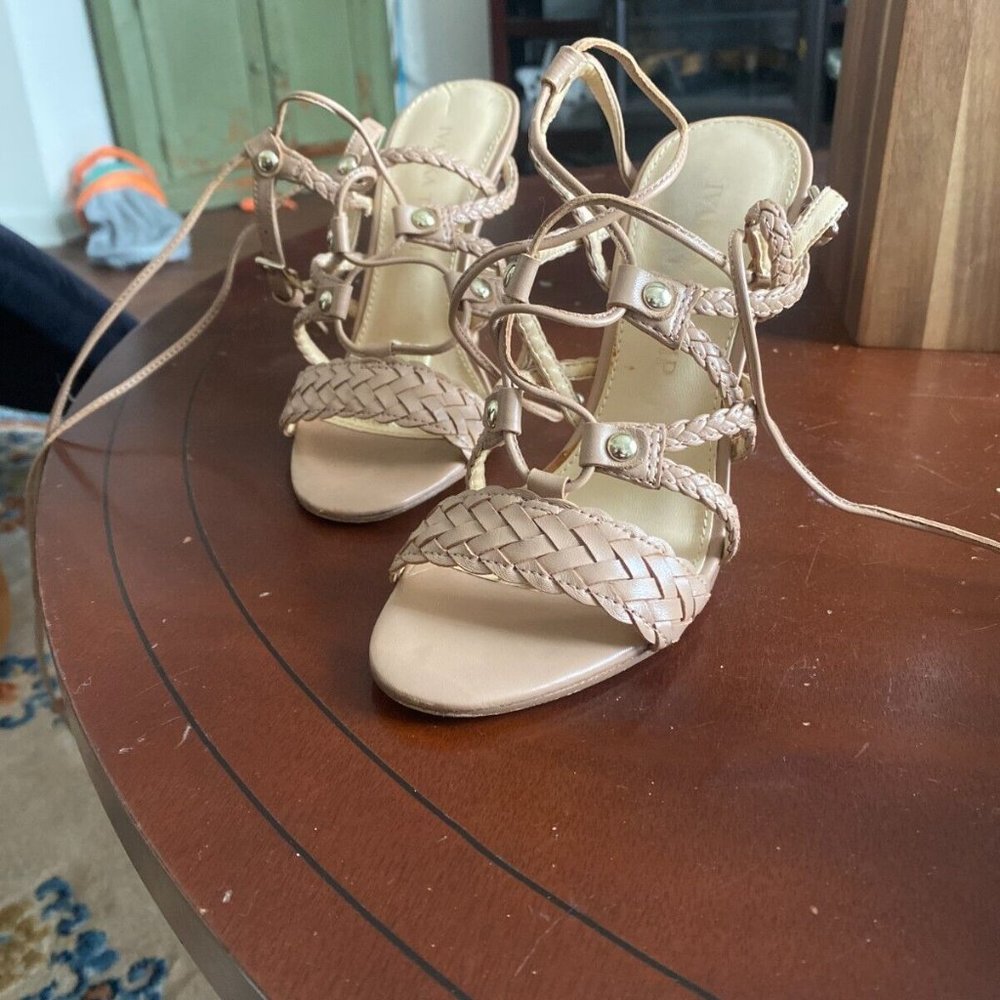 Ivanka Trump nude leather lace up heels, size 5-excellent condition